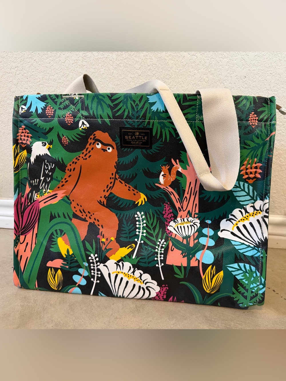 Seattle Tote Bag — Green Multi Botanical & Wildlife Print Chalo & Co
